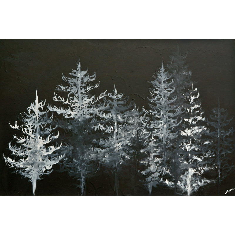 Trees in Moonlight Black and White Canvas Art Print