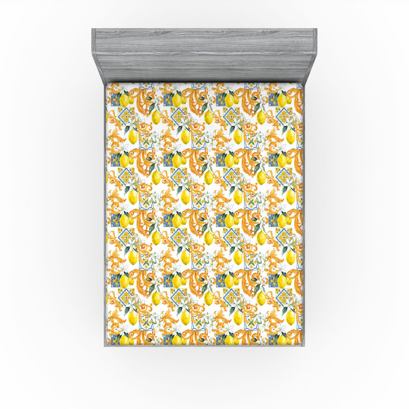Drap-housse Ambesonne Fruits Illustration de citron naturel jaune souci, Drap-housse très grand californien