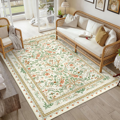 Tapis floral délavé et lavable rétro
