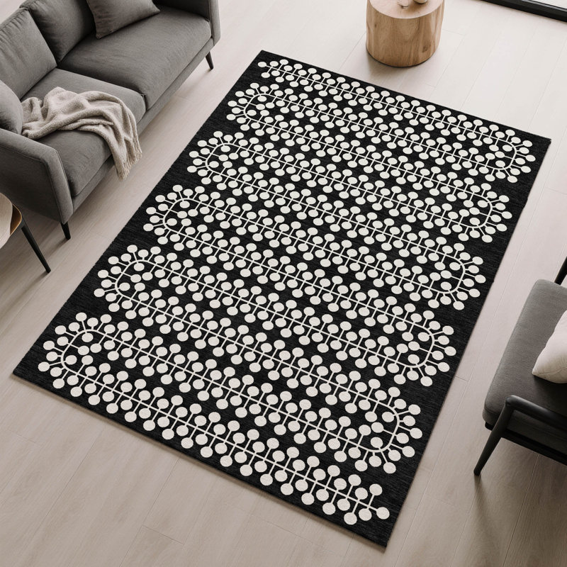 Premium Machine Washable Mayfield AMF2247 Geometric Rug, 8' x 10', Black