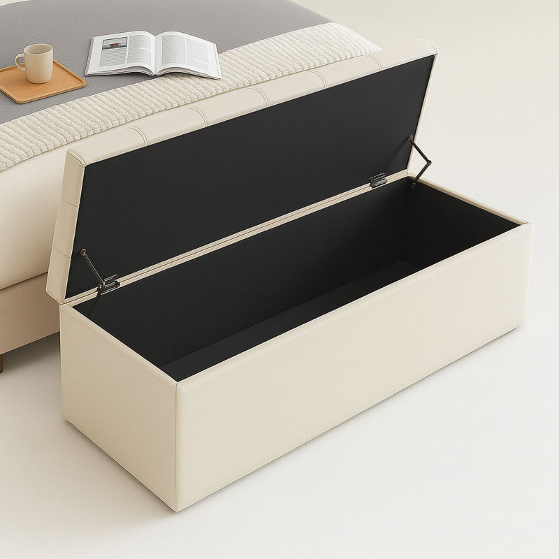 Divan Chesterfield Wide Velvet Rectangle Solid Color Standard Ottoman Box with Storage, Cream, 40cm H x 180cm W x 40cm D