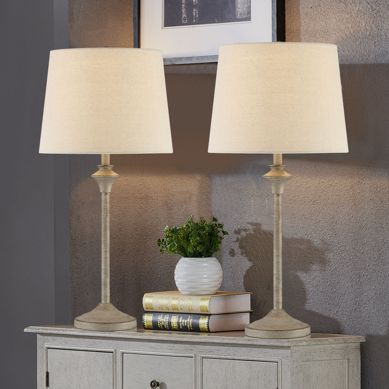  Lolley 26" Modern Brown Metal Table Lamp with Knob Switch and Linen Shade, Antique Brown