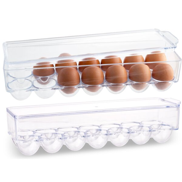 Totally Kitchen Covered Egg Holder - Refrigerator Storage Container, 14 Egg Tray, Clear