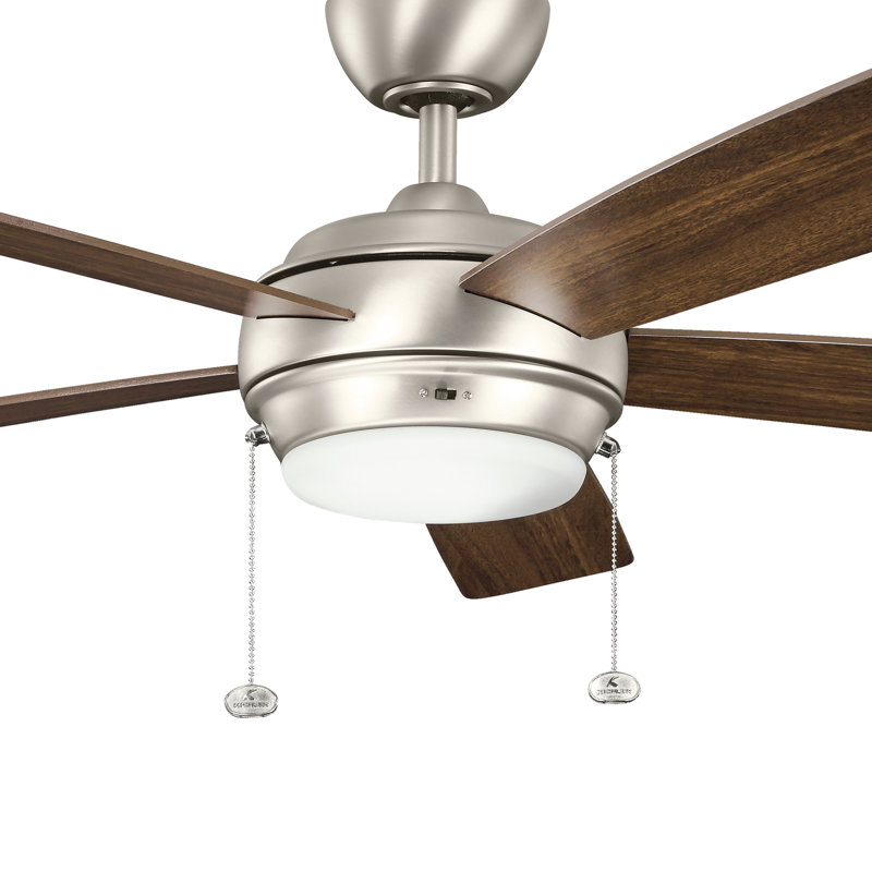 Ventilateur de plafond à DEL 5 branches en nickel brossé avec pales réversibles argent / noyer Starkk