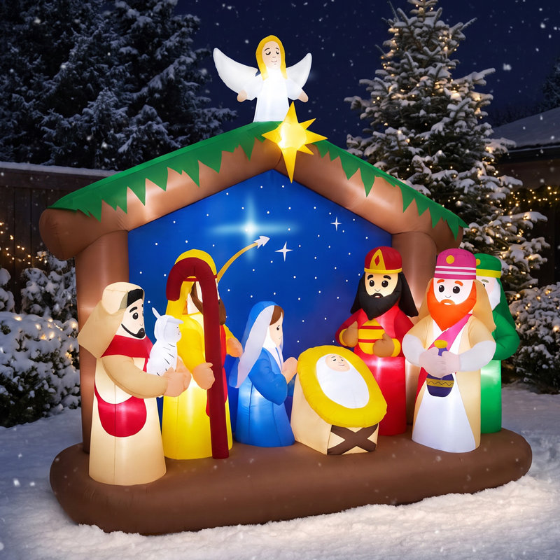 Crèche de Noël gonflable de 8 pi avec décorations d'extérieur