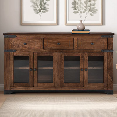 70" Console Table with 3 Drawers and 4 Glass Doors