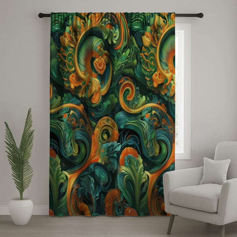 Rideaux à motif floral tourbillons abstraits, voilages et voilages à motif floral - 1 panneau, 50" x 92" - 1 Panel