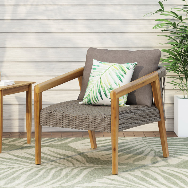 (Ensemble de 2) Fauteuils club d'extérieur en bois d'acacia avec coussins