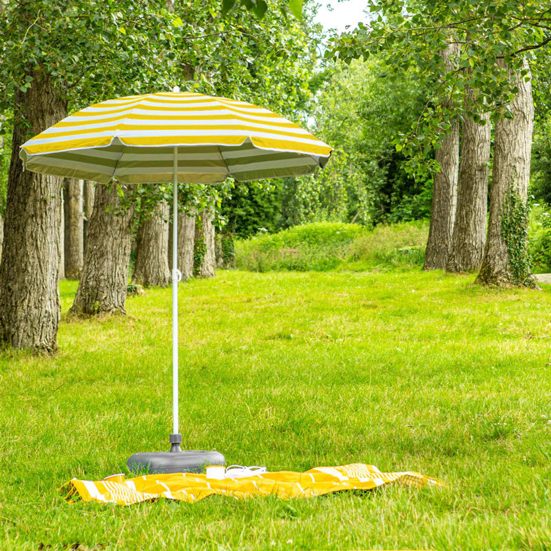 Harbour Housewares - Metal Beach Parasol with Base - 1.8m, Grey, Yellow
