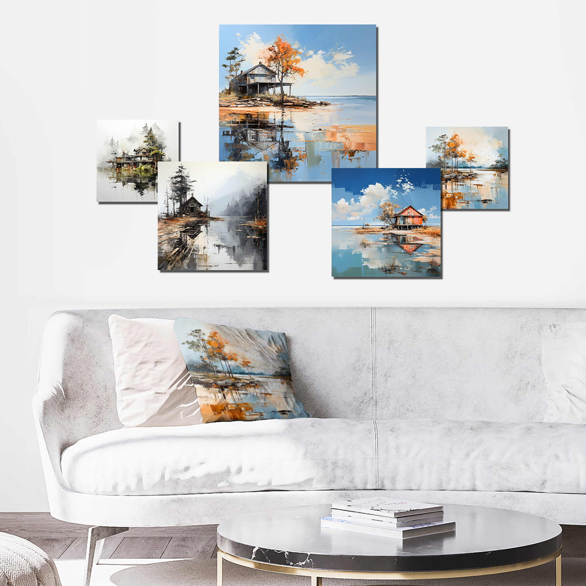 Lark Manor™ Minimalism Moody Lakehouse Overcast - Lake River Wall Art ...
