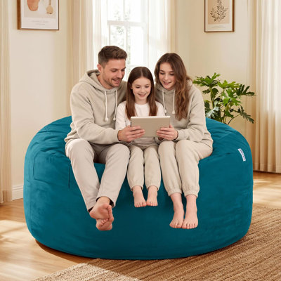 Fauteuil à billes géant en mousse à mémoire de forme 5 pi pour adultes avec housse en microfibre 5 pi (bleu mer)
