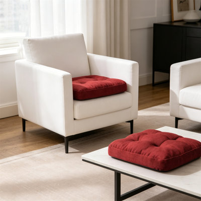 Set of 4 Tufted Dining Chair Cushions 16.5"x16.5"x3.5" with Ties & Non-Slip Backing, Red