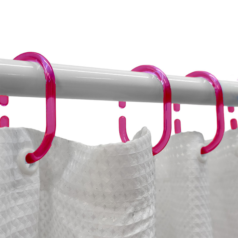 Clear Pink Plastic Shower Curtain Hooks Set of 12