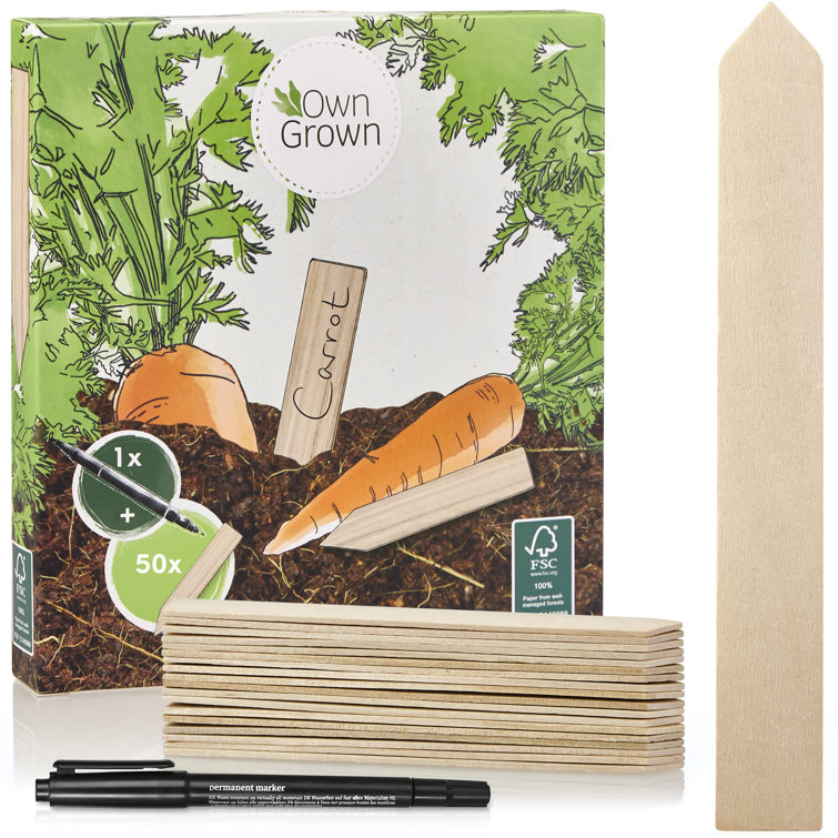 OwnGrown Plant Markers: 50 Wooden Plant Name Tags and Marker Pen Plant Labels Wooden