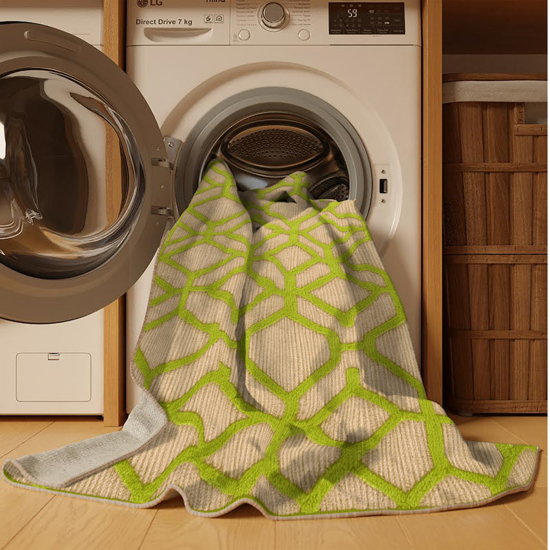 Tapis beige en treillis lavable à la machine, Rectangle de 5 pi x 8 pi