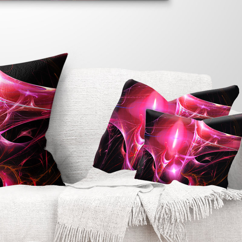 Bougie brillante - coussin imprimé abstrait, 12 po x 20 po, Rose / Noir, Rectangulaire