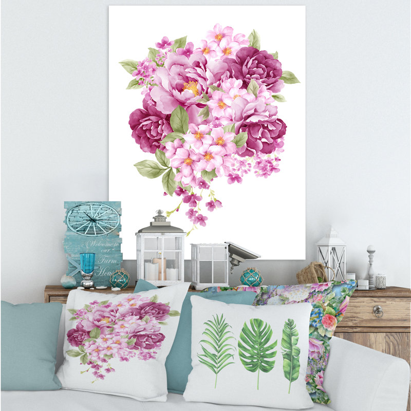 Fleurs roses rétro - peinture sur toile, Toile tendue, H 40 po x l 30 po x P 1 po
