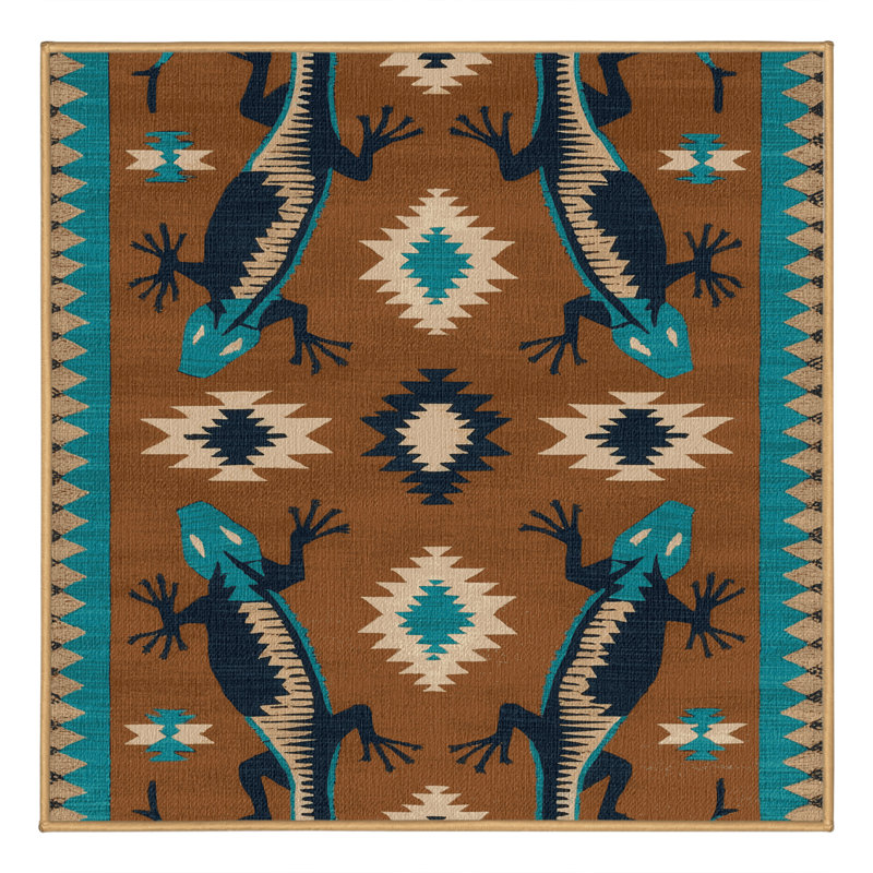 Washable Lizard Motif Southwestern Area Rug, Square 8'