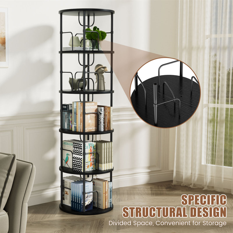 360° Rotating Bookcase, Storage And Display Spinning Corner Bookshelf For Home Office And Living Room, Black