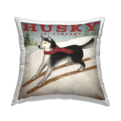 Vintage Ski Company Husky Dog Snowy Slopes Printed Throw Pillow Design By Ryan Fowler