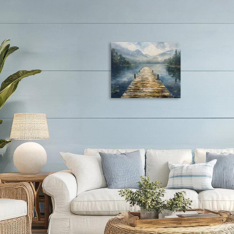 Quai en bois sur une toile de lac, design par LSR Creative Studio, H 16 po x l 20 po