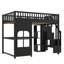 Lit mezzanine avec escalier de rangement, bureau intégré, étagères ouvertes, panneau de fenêtre décoratif, bande lumineuse DEL et port de chargement USB-662385428-662385430