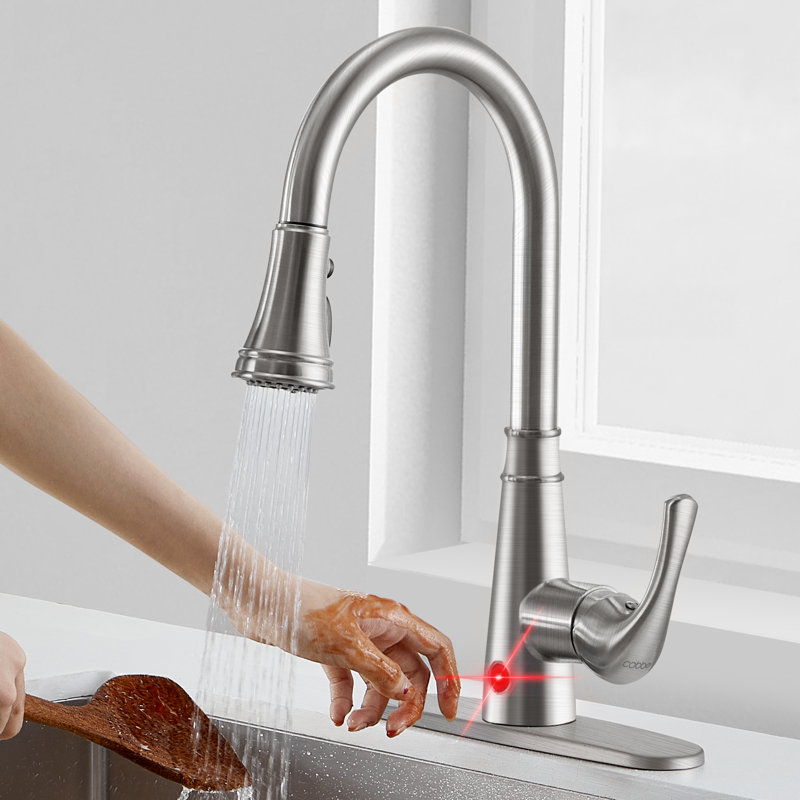 Cobbe Pull Down Touchless Kitchen Faucet, Brushed Nickel