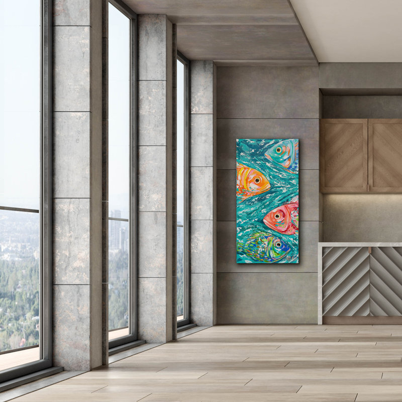 «Scuba School» par Estelle Grengs, art mural sur toile, 30 po x 60 po, H 60 po x l 30 po x P 1,5 po