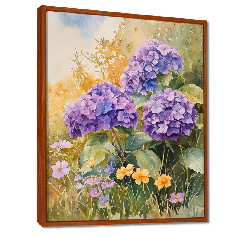 «Country Side Hydrangeas And Wildflowers I - Hydrangea», art mural encadré, Brun, H 32 po x l 24 po