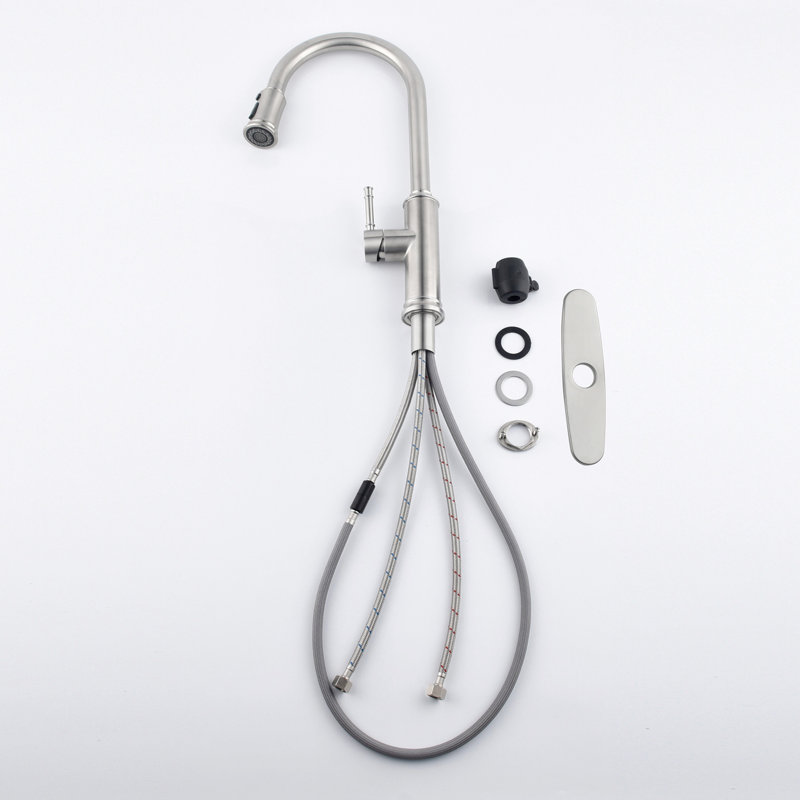 Pull Down Kitchen Faucet - High Arc 360 Rotating, Stream Spray Pause Settings, Single Lever For Easy Water Adjust, Brushed Nickel Finish, Stainless Steel Material, Corrosion, Splash Less Flow With