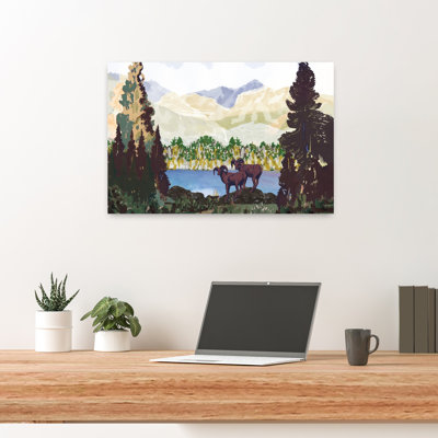 «Lake and Peaks Serene Abstract Contemporary Horse Forest Art», paysage