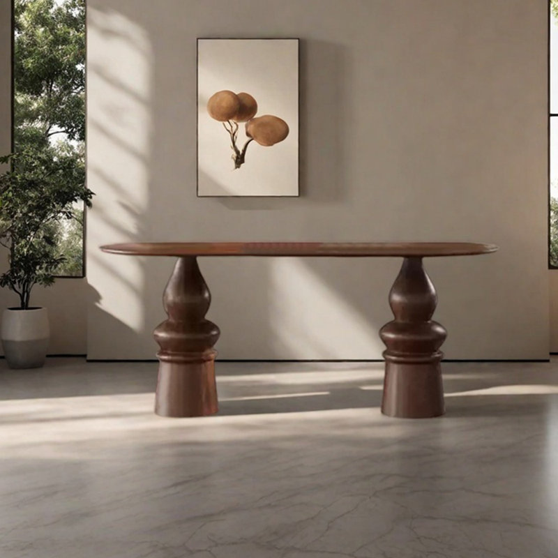 Retro high-end oval dining table, 29.53"H x 78.74"L x 35.43"W, Brownness