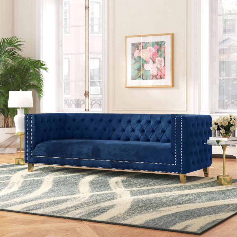 Michelle 90'' Velvet Sofa, Navy Velvet