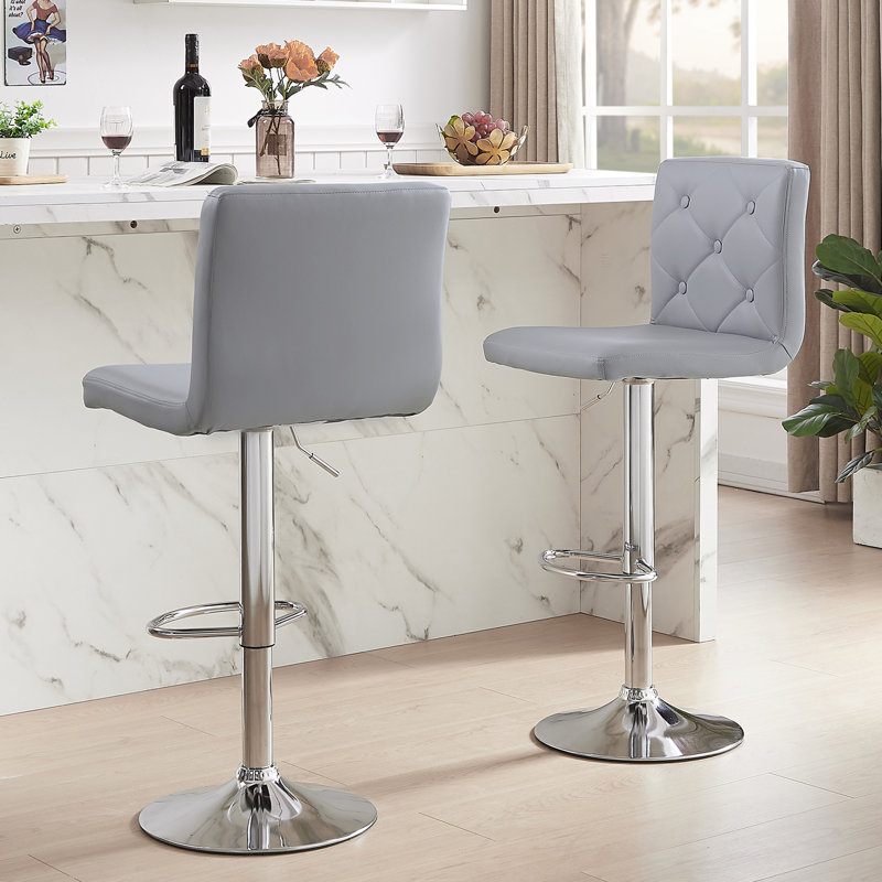 Ensemble de 2 tabourets de bar pivotants, tabourets de bar en similicuir rembourrés à hauteur de comptoir avec dossier, chaises de bar modernes réglables pour îlot de cuisine, gris
