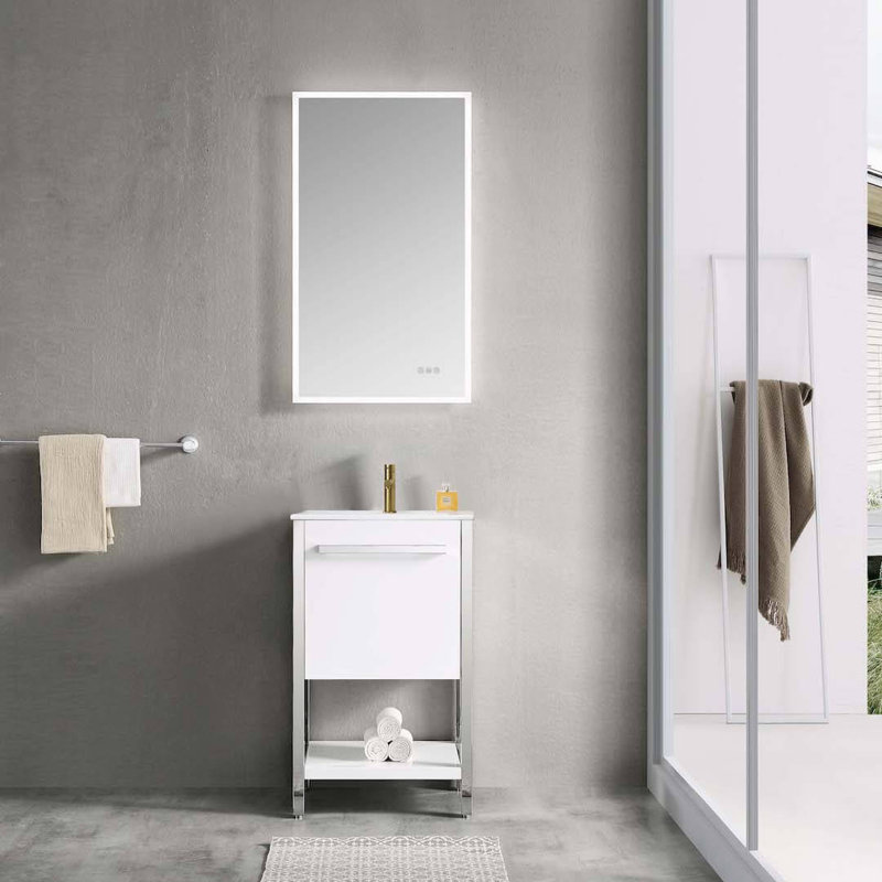 Meuble-lavabo simple 20 po avec lavabo, Blanc lustré