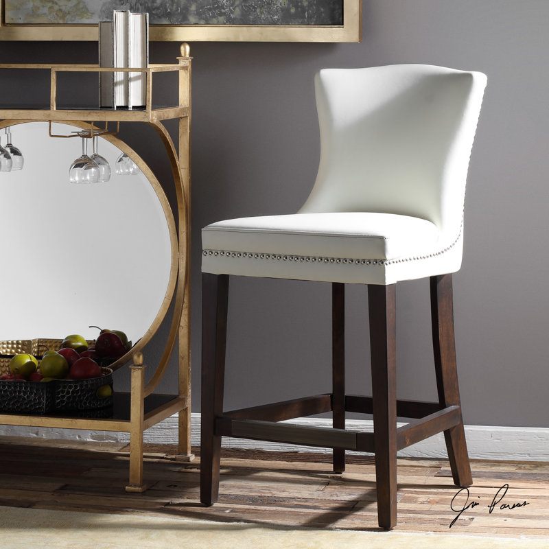 Colten Upholstered Faux Leather Counter Stool with Solid Wood Frame