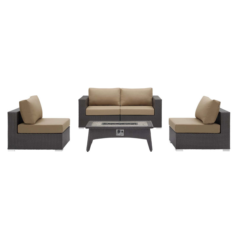 Ensemble de patio extérieur avec foyer Convene 5 pièces par Modway, Moka
