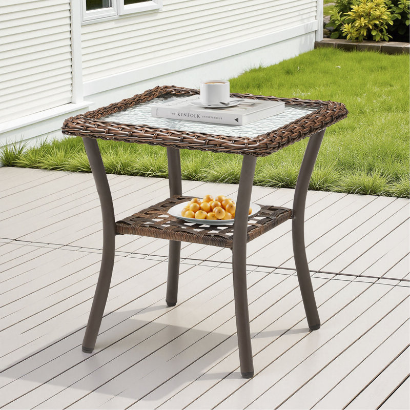 Table d'appoint d'extérieur en osier, petite table de bout carrée en rotin pour terrasse