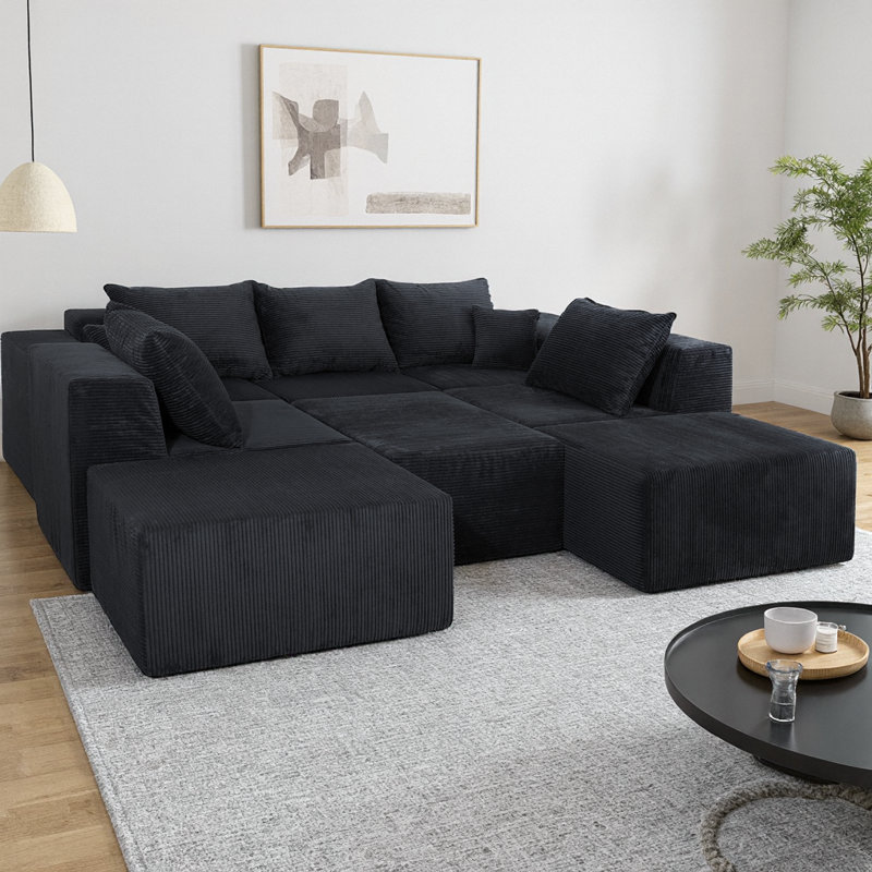 Canapé modulaire modulaire en forme de U, grand canapé convertible 8 pièces avec repose-pieds, chaise longue et lit surdimensionnés, revêtement en velours côtelé de luxe, aucun assemblage requis