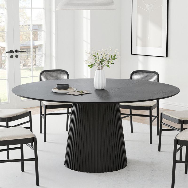 Solid Wood Round Pedestal Dining Table, 29.3" H x 60" L x 60" W, Black