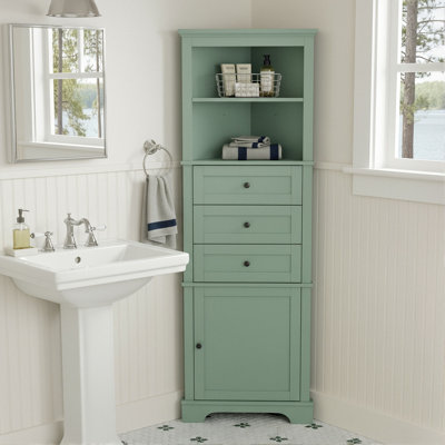 Armoire d'angle de 68,9 po de hauteur, tour de rangement triangulaire avec 3 tiroirs et tablettes réglables