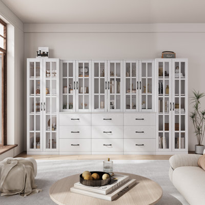 Bibliothèque modulaire H 71 "x l 157" avec portes en verre