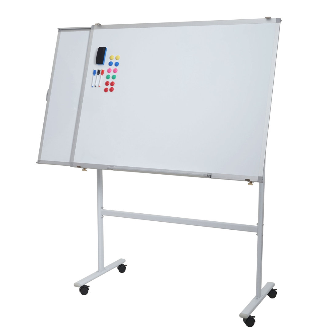 Whiteboard MCW-C85b, Mit Ausziehbarer Tafel Magnettafel Memoboard Pinnwand, Mobil Rollbar Inkl. Zubehör