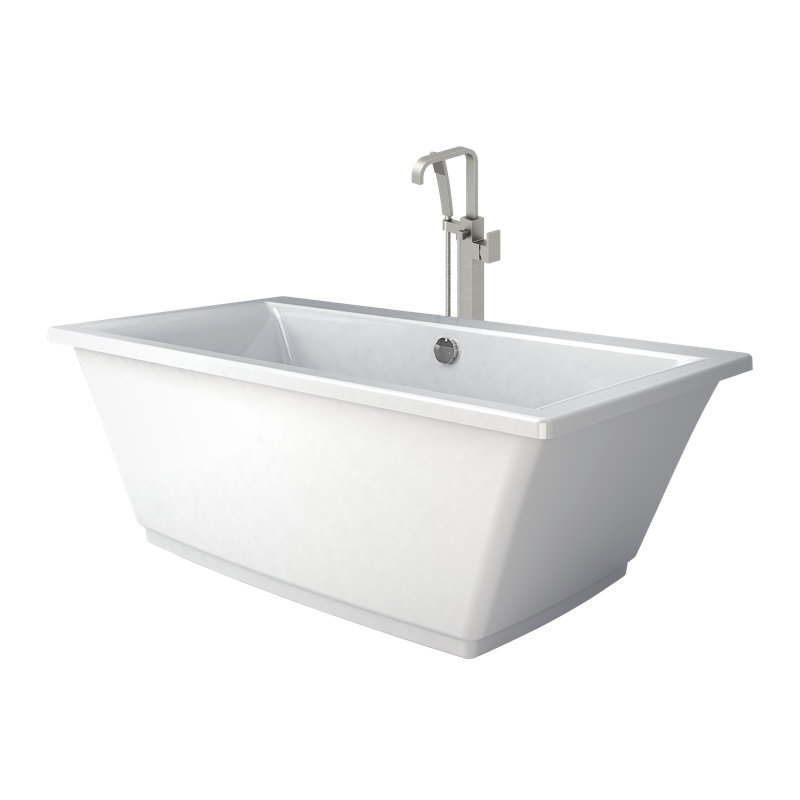 Fia™ 62" x 32" Freestanding Soaking Bathtub, White/Brushed Nickel