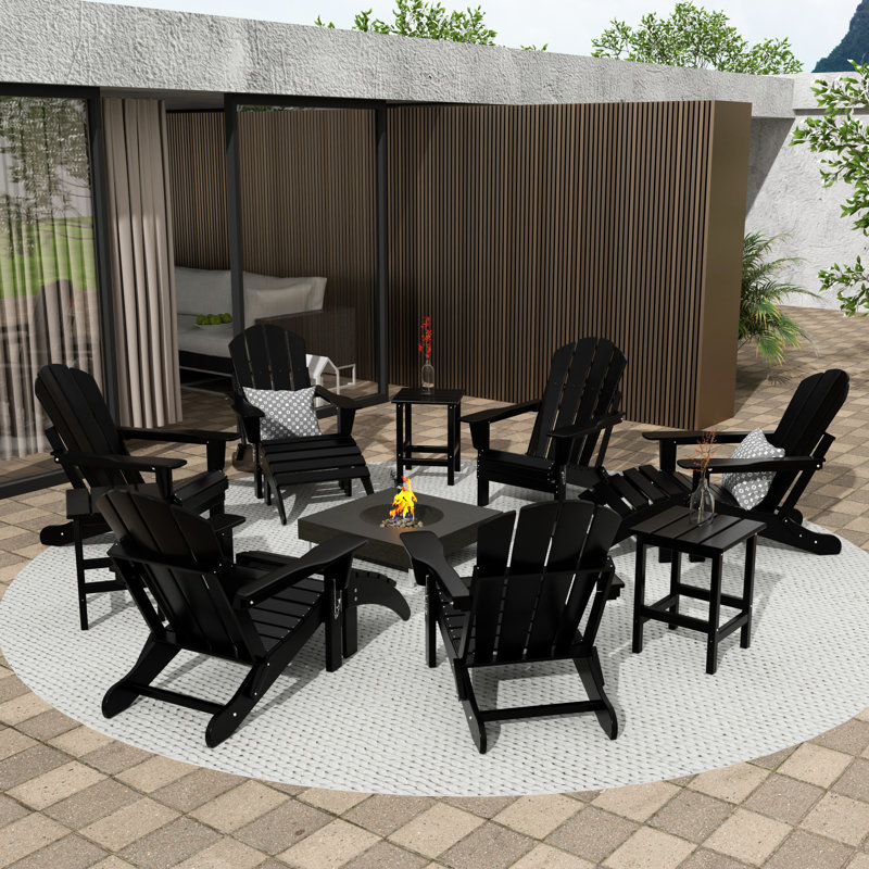 Chaise Adirondack en plastique avec table et repose-pieds Laguna, Noir