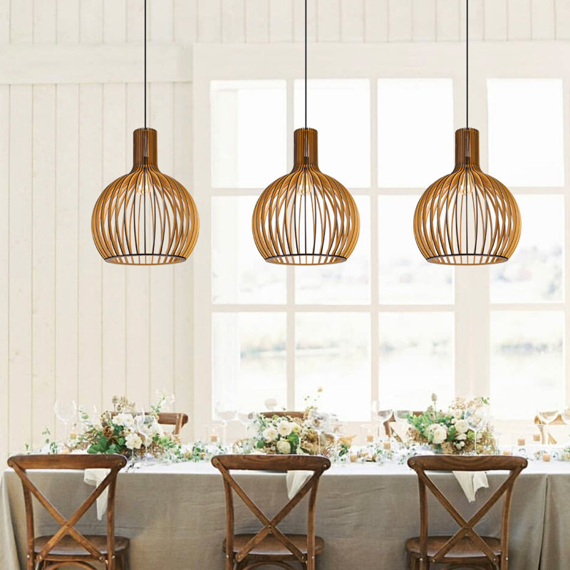 Luminaire suspendu en bois à 1 lumière Carlea, H 13,77 po x l 11,02 po x P 11,02 po
