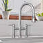 Whitehaus Collection Solid Stainless Steel Dual Lever Gooseneck Bridge Kitchen Faucet with Pull-down Spray Head-326448850