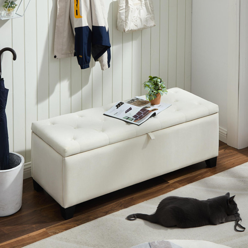 Banc de rangement capitonné élégant et délicat de haute qualité, Blanc