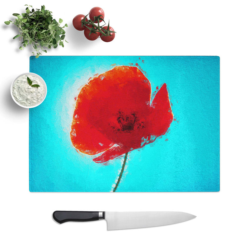 Tempered Glass Poppy Chopping Board, 28.5 cm W x 20 cm L