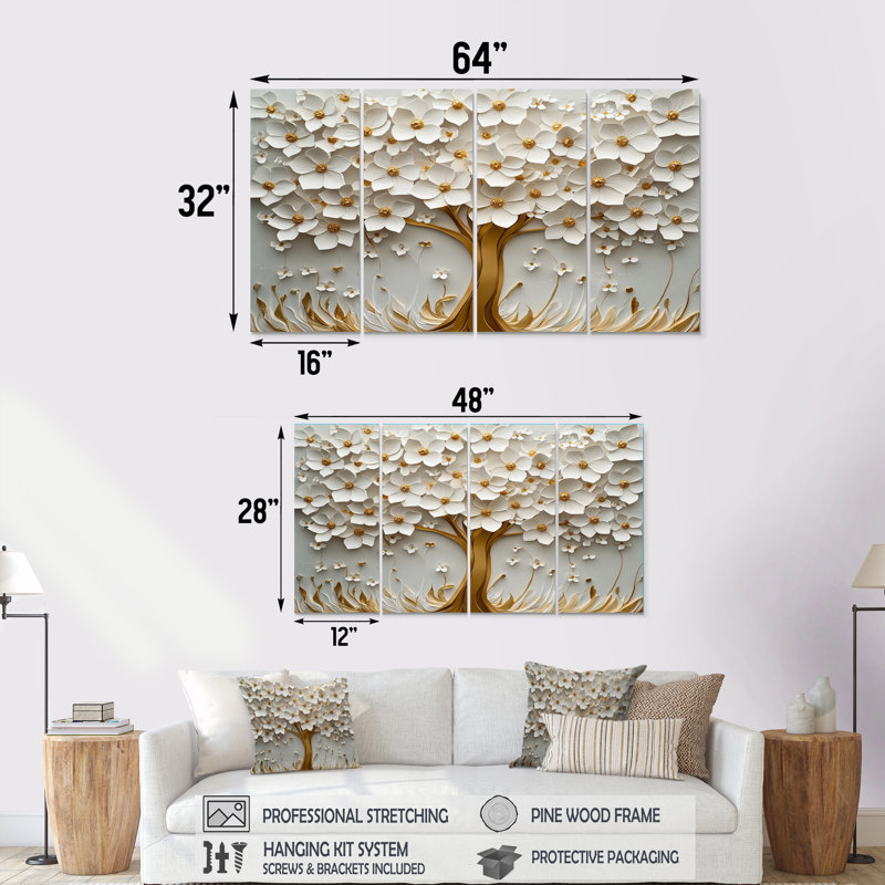 Ensemble de décorations murales White Basswood Blossoms Tree I - Arbre cerisier en fleurs, H 28 po x l 48 po
